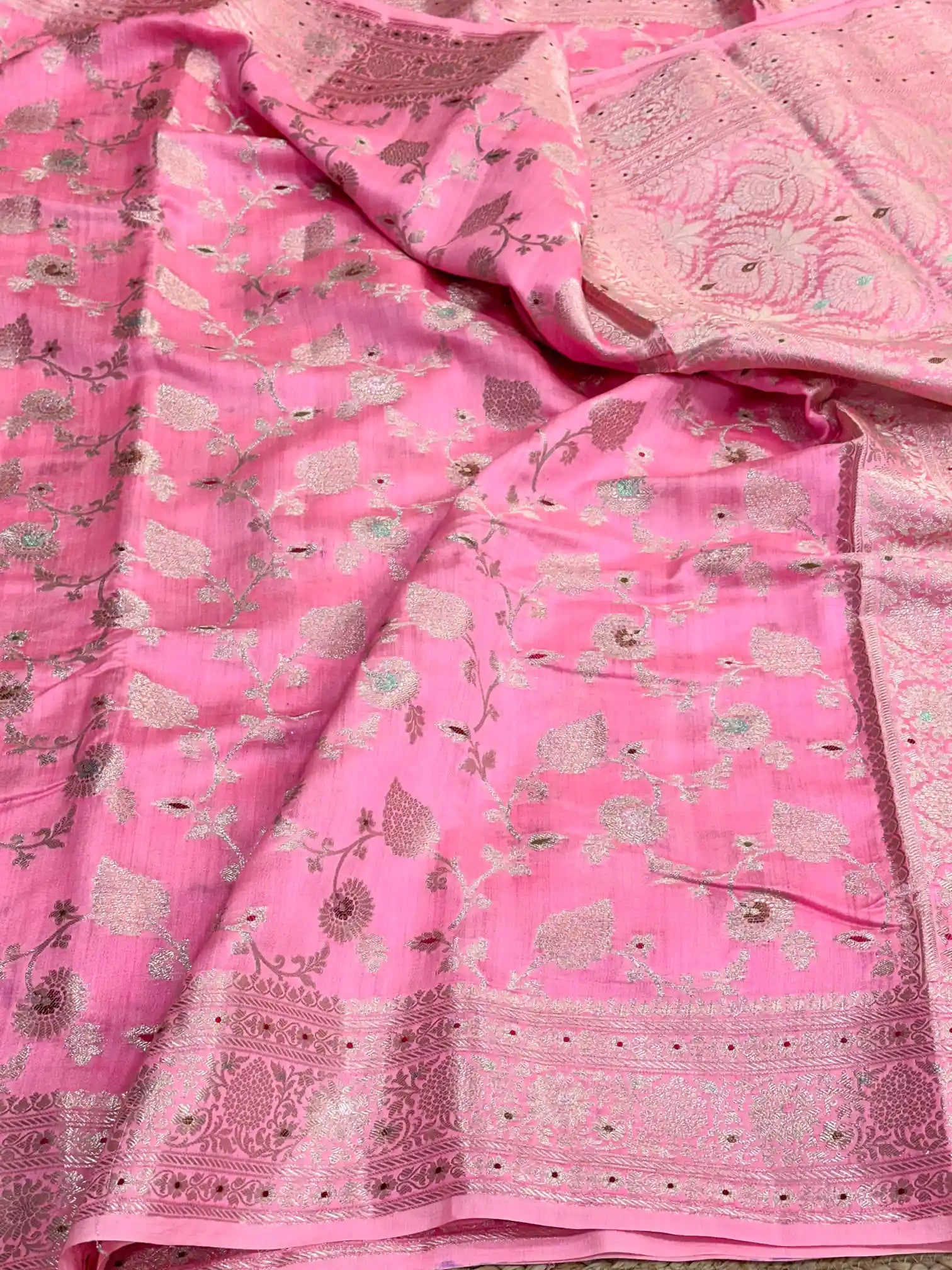 Baby Pink Intricate Meenakari Chiniya Silk Saree