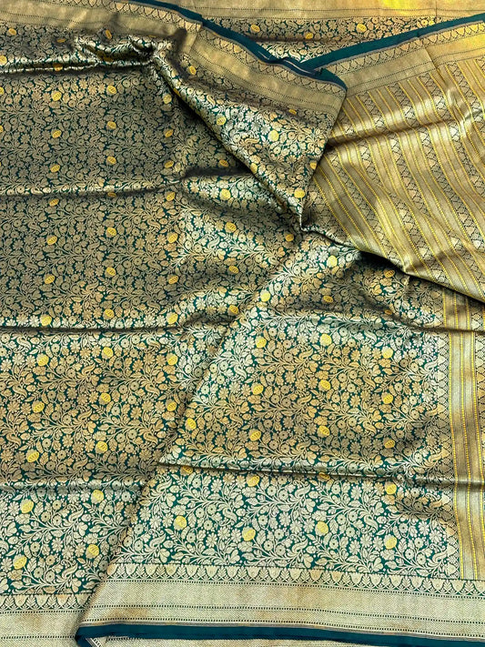 Bottle Green Meenakari Brocade Katan Silk Saree