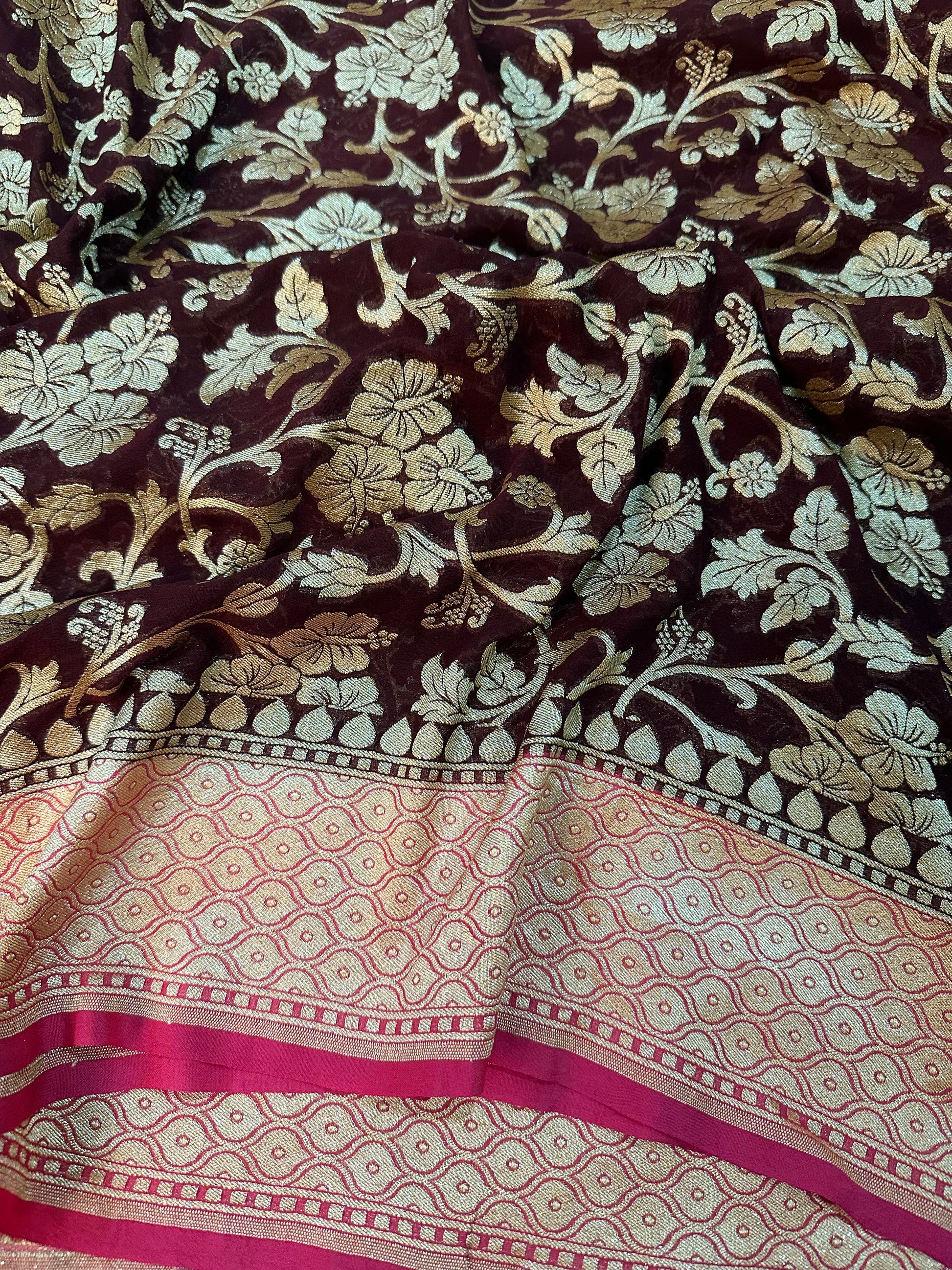 Coffee Brown Pure Khaddi Georgette Saree