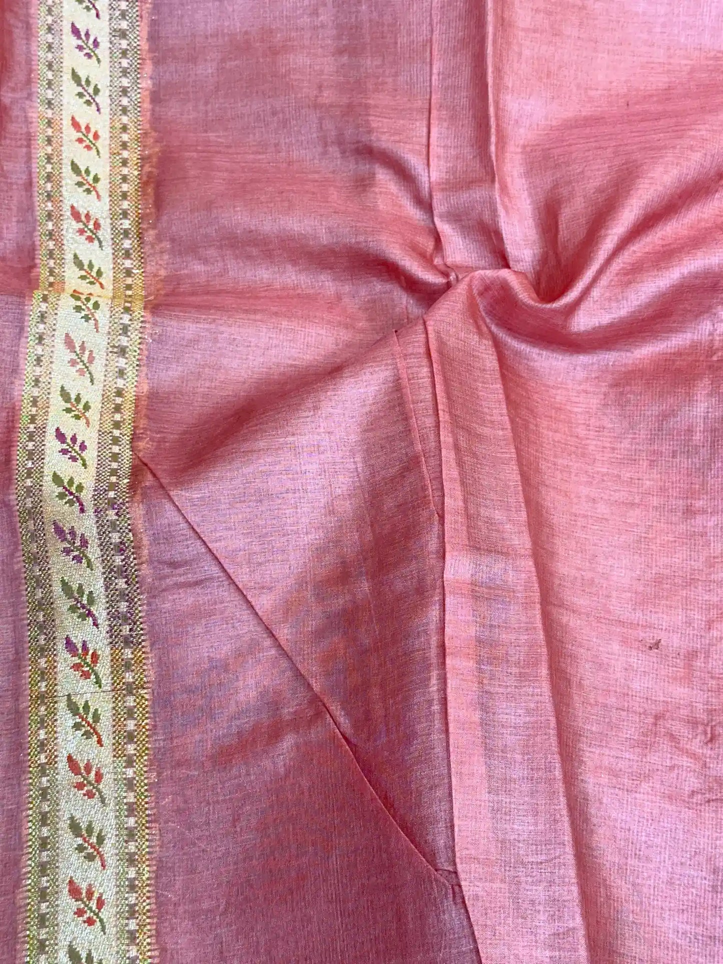 Dark Peach Meenakari Pure Tussar Silk Saree