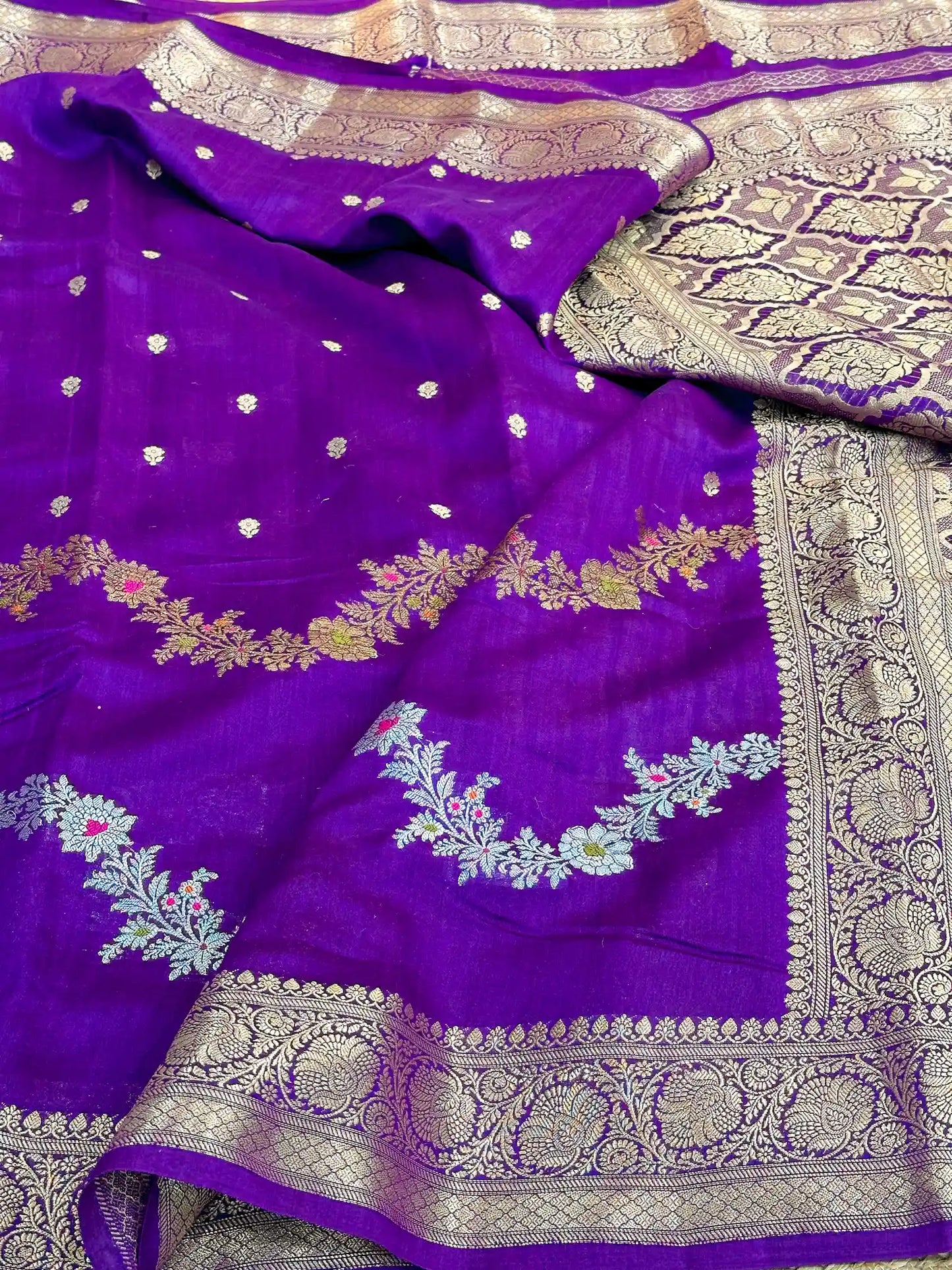 Deep Purple Meenakari Leheriya Chiniya Silk Saree