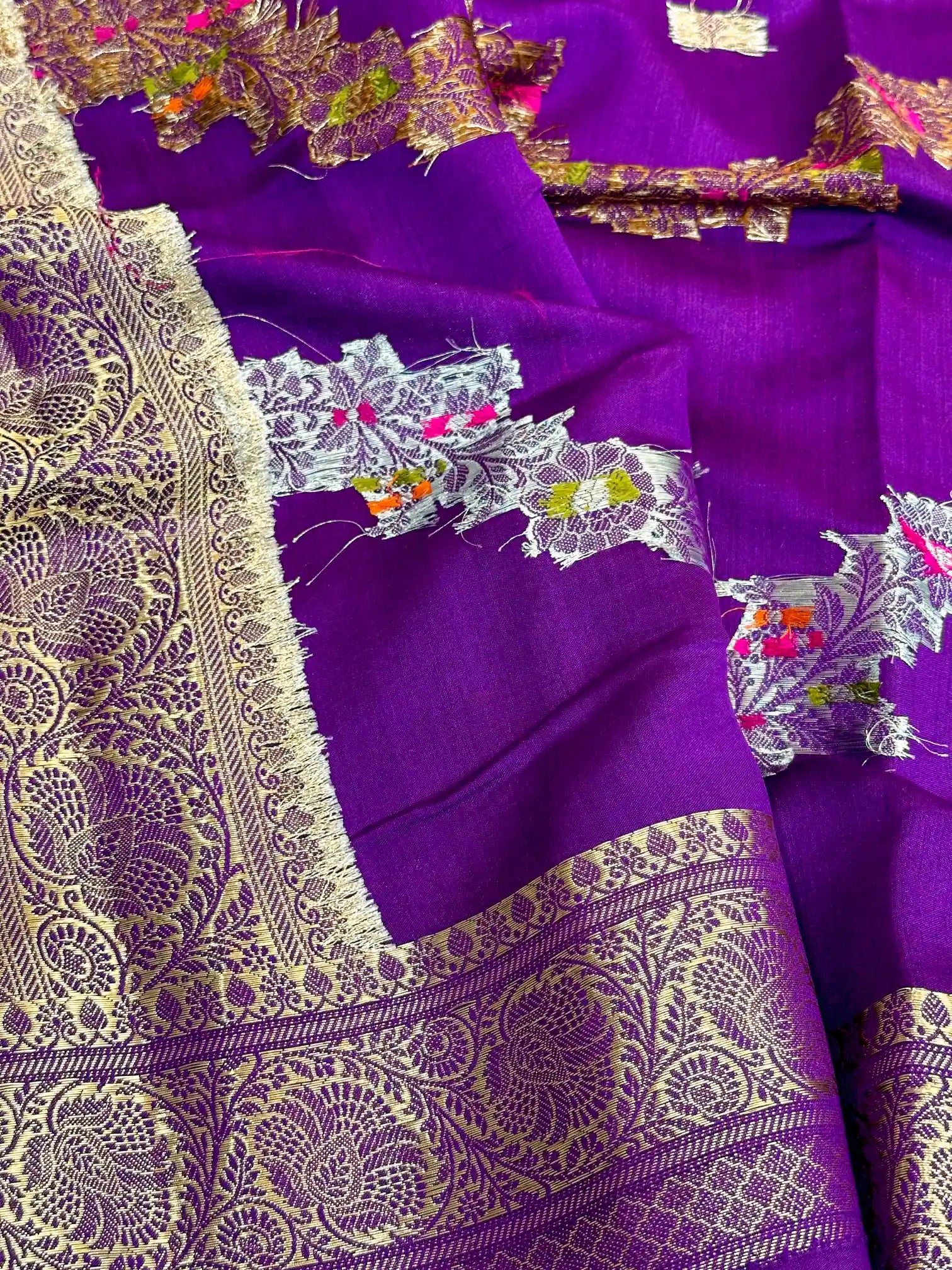 Deep Purple Meenakari Leheriya Chiniya Silk Saree