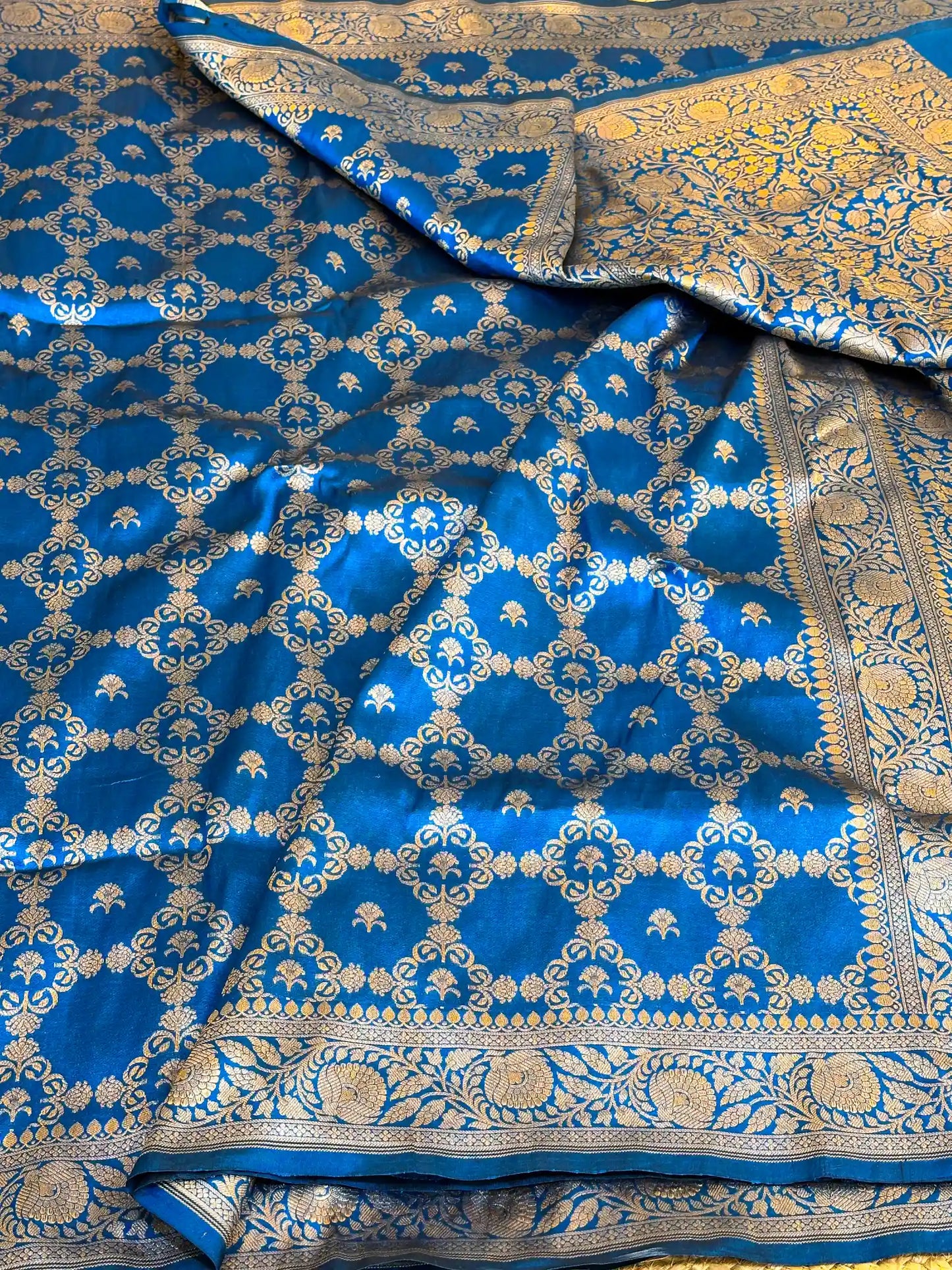 Electric Blue Pure Katan Silk Banarasi Saree