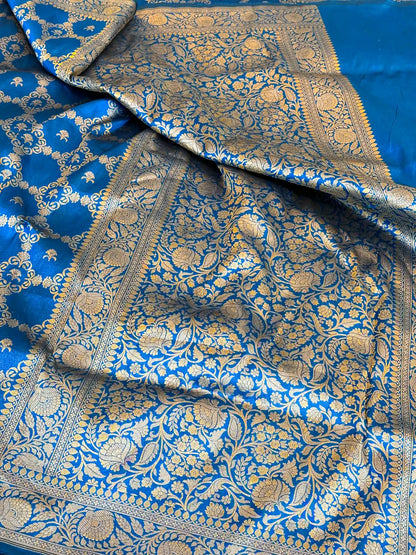 Electric Blue Pure Katan Silk Banarasi Saree