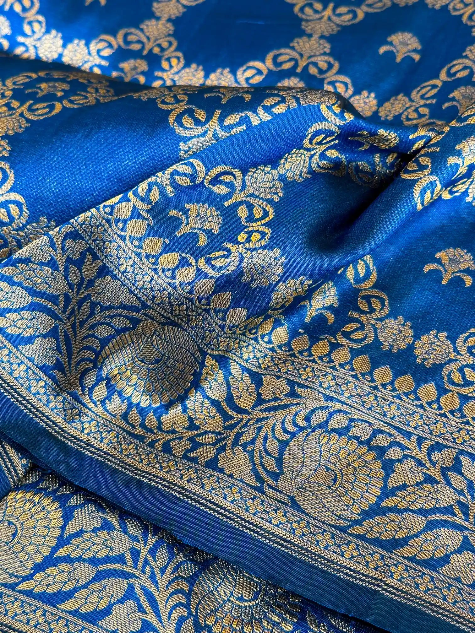 Electric Blue Pure Katan Silk Banarasi Saree