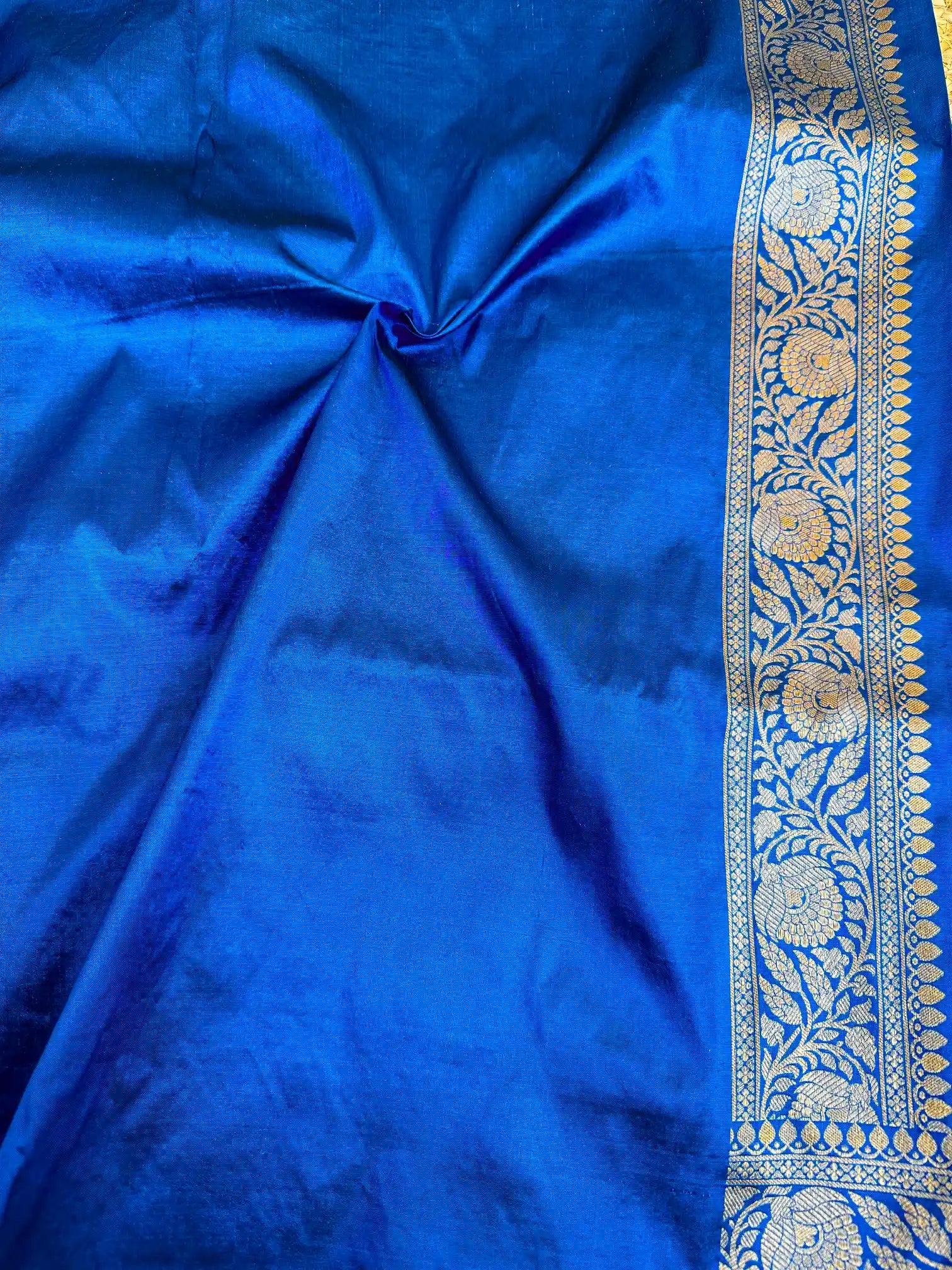 Electric Blue Pure Katan Silk Banarasi Saree