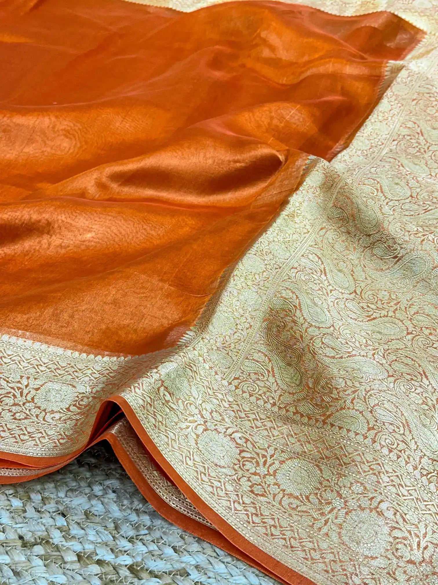 Fanta Orange Pure Tissue Silk Banarasi Saree