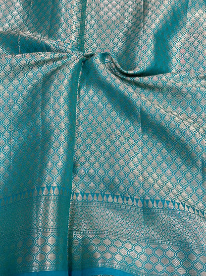 Firozi Blue Chiniya Silk Traditional Banarasi Saree