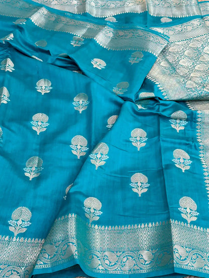 Firozi Blue Chiniya Silk Traditional Banarasi Saree