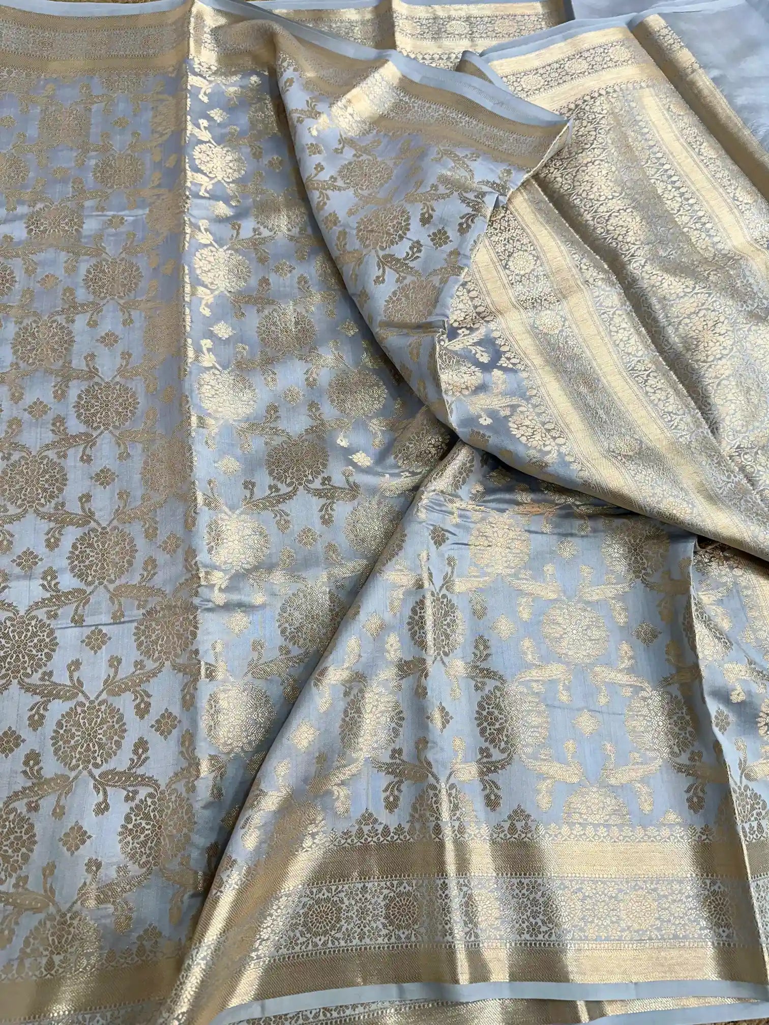 Light Grey Pure Chiniya Silk Banarasi Saree