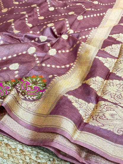 Mauve Shade Meenakari Pure Tussar Silk Saree