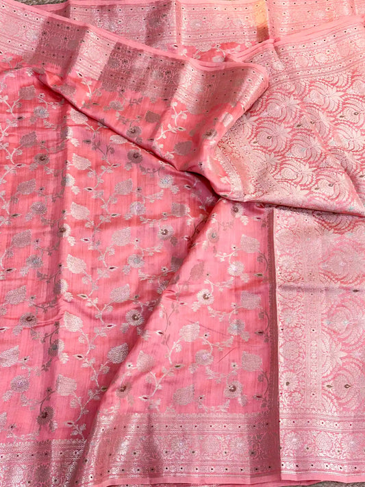 Mauve Peach Intricate Meenakari Chiniya Silk Saree