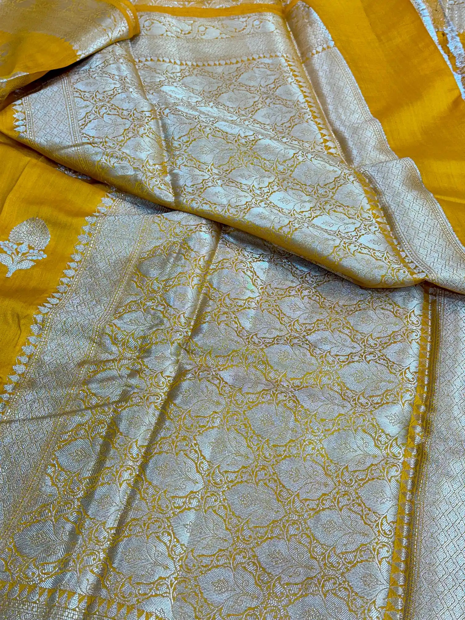 Mustard Yellow Chiniya Silk Traditional Banarasi Saree