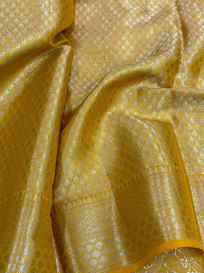 Mustard Yellow Chiniya Silk Traditional Banarasi Saree