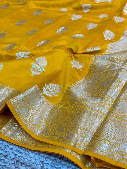 Mustard Yellow Chiniya Silk Traditional Banarasi Saree