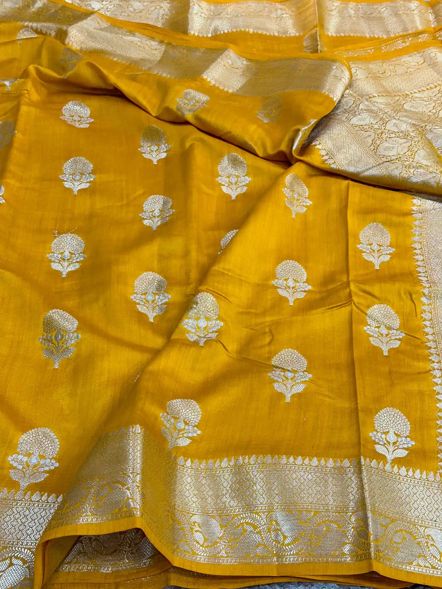 Mustard Yellow Chiniya Silk Traditional Banarasi Saree