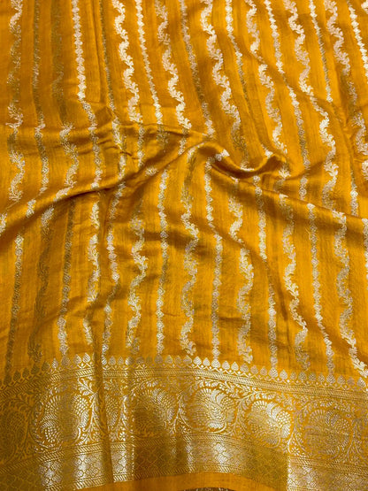 Mustard Yellow Meenakari Leheriya Chiniya Silk Saree