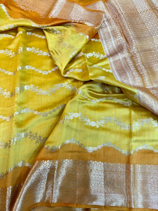 Mustard Yellow Pure Chiniya Silk Banarasi Saree