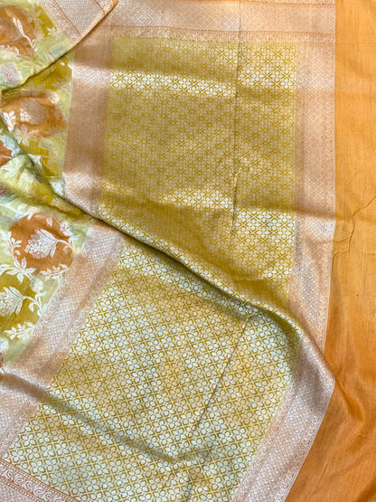 Rangkat Handbrush Dyed Munga Silk Banarasi Saree