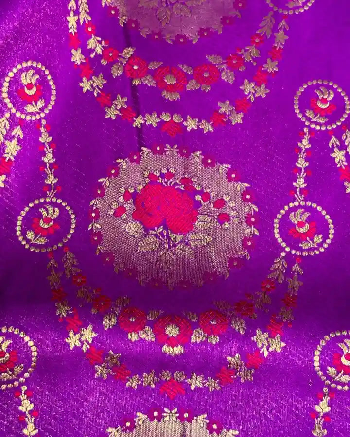 Purple Pure Katan Silk Rose Buta Banarasi Saree