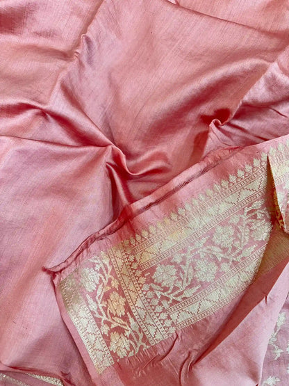 Mauve Peach Pure Chiniya Silk Banarasi Saree