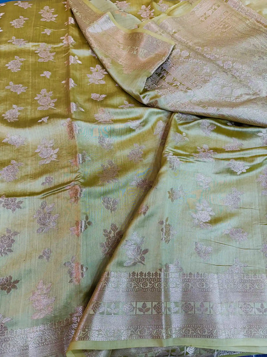 Pista Green Pure Chiniya Silk Banarasi Saree