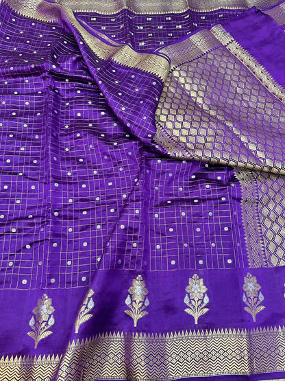 Purple Shade Raw Mango Silk Banarasi Saree