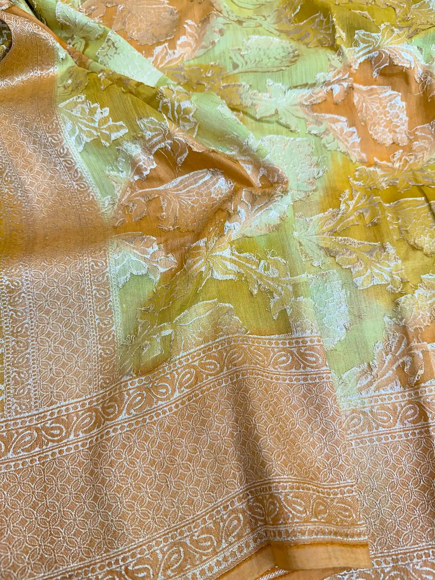 Rangkat Handbrush Dyed Munga Silk Banarasi Saree