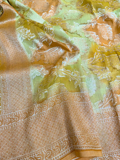 Rangkat Handbrush Dyed Munga Silk Banarasi Saree