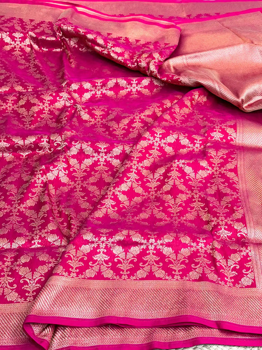 Rani Pink Brocade Pure Katan Silk Saree