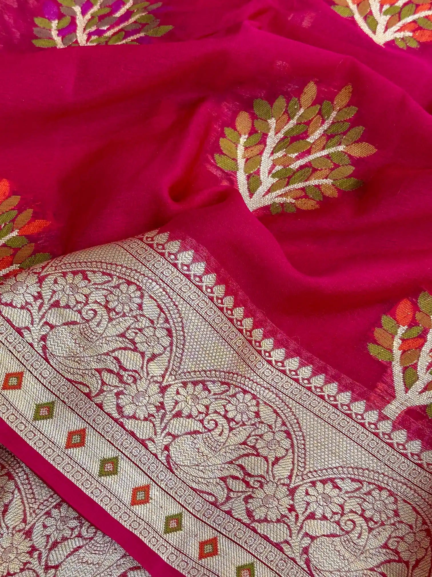 Rani Pink Chiffon Khaddi Buta Banarasi Saree