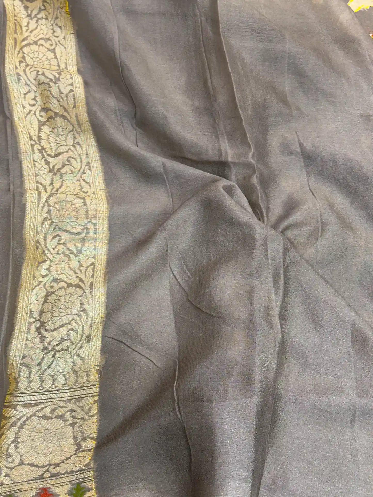 Rare Grey Shade Floral Chiffon Silk Banarasi Saree