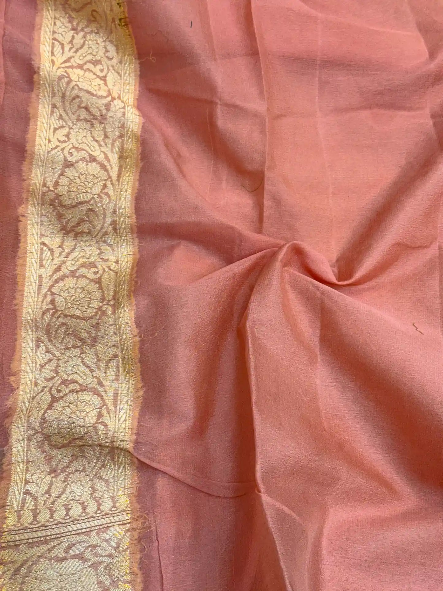 Rare Peach Shade Floral Chiffon Silk Banarasi Saree