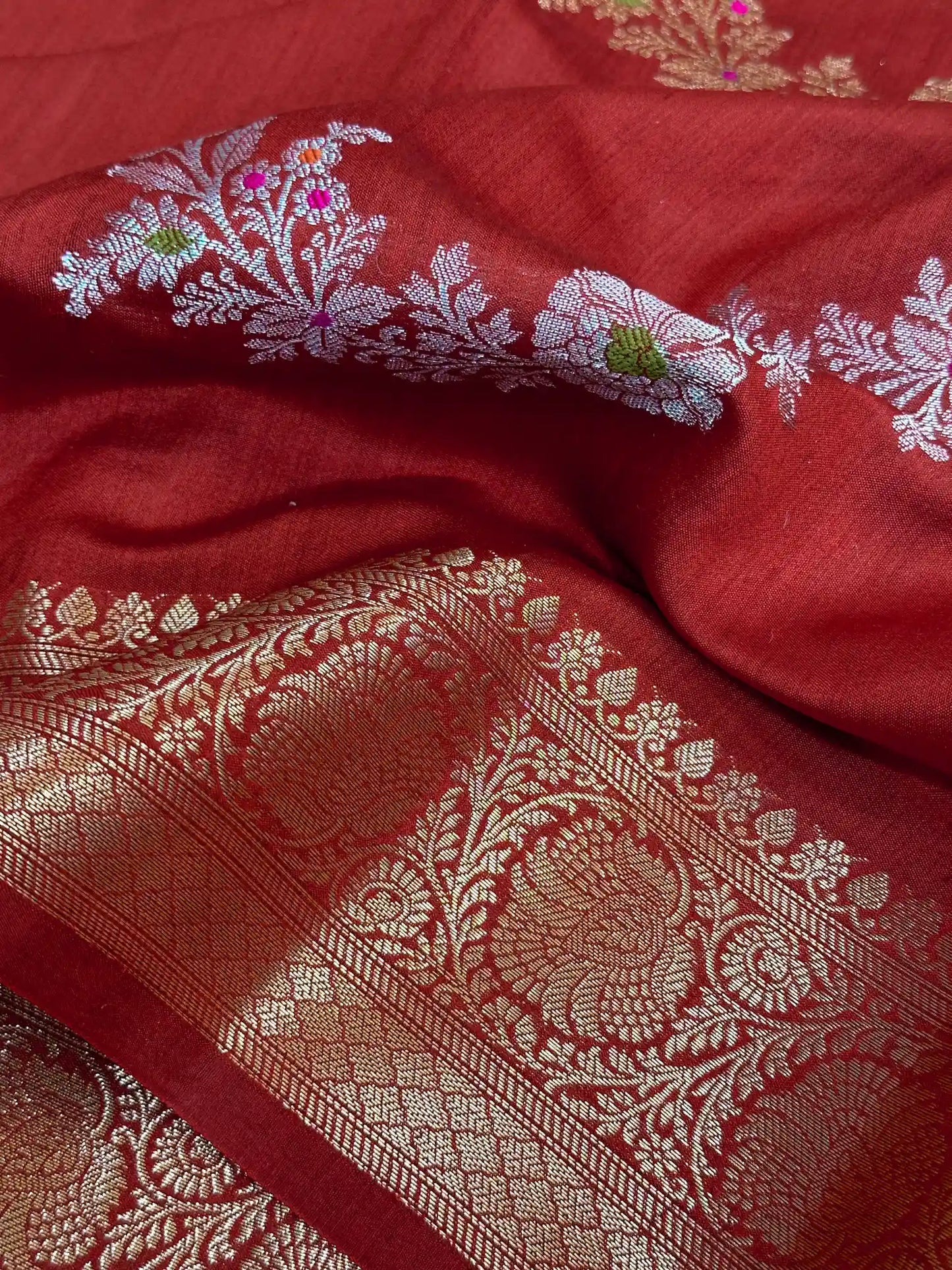 Red Meenakari Leheriya Chiniya Silk Saree