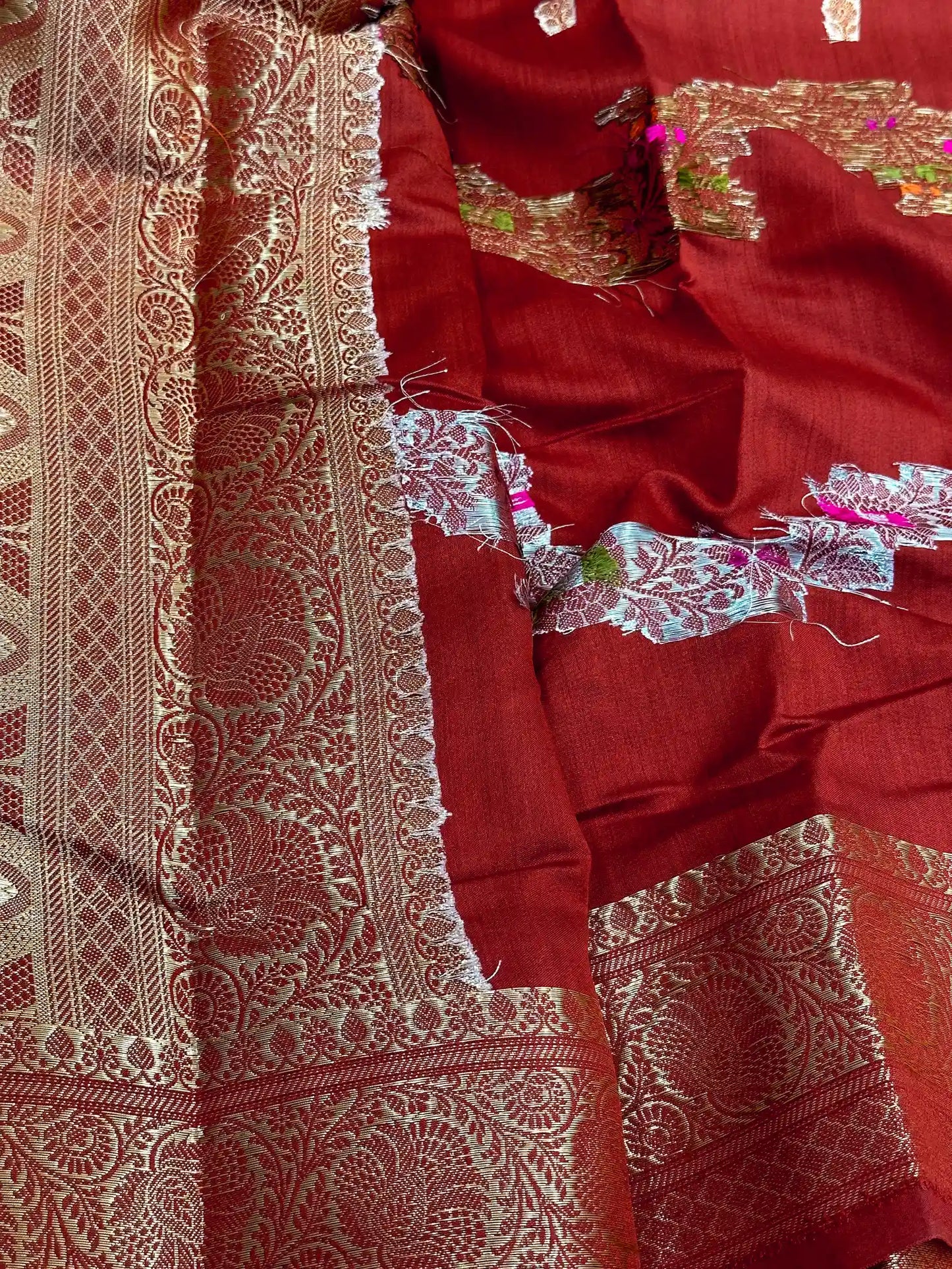 Red Meenakari Leheriya Chiniya Silk Saree