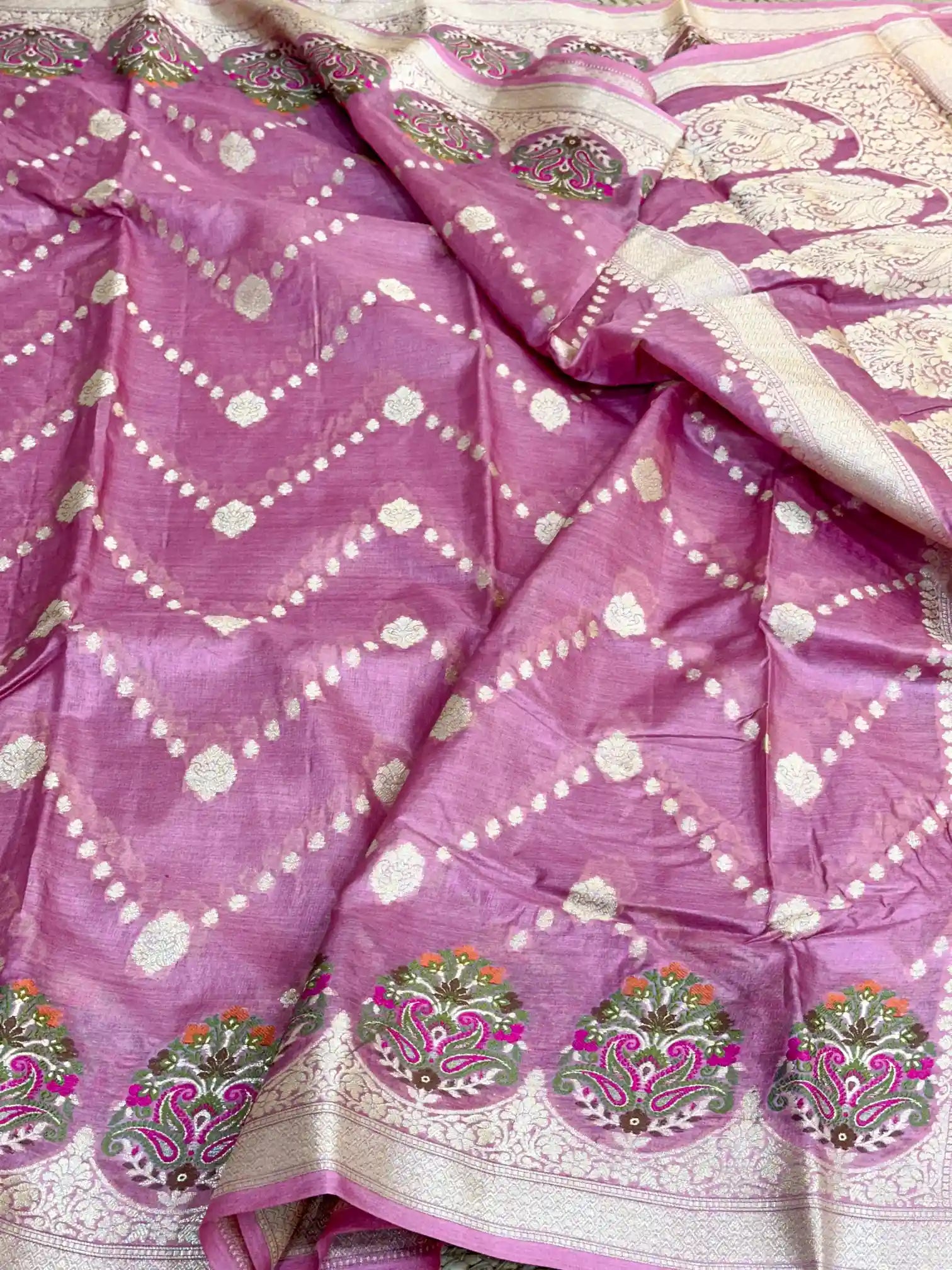 Subtle Pink Pure Tussra Silk Banarasi Saree