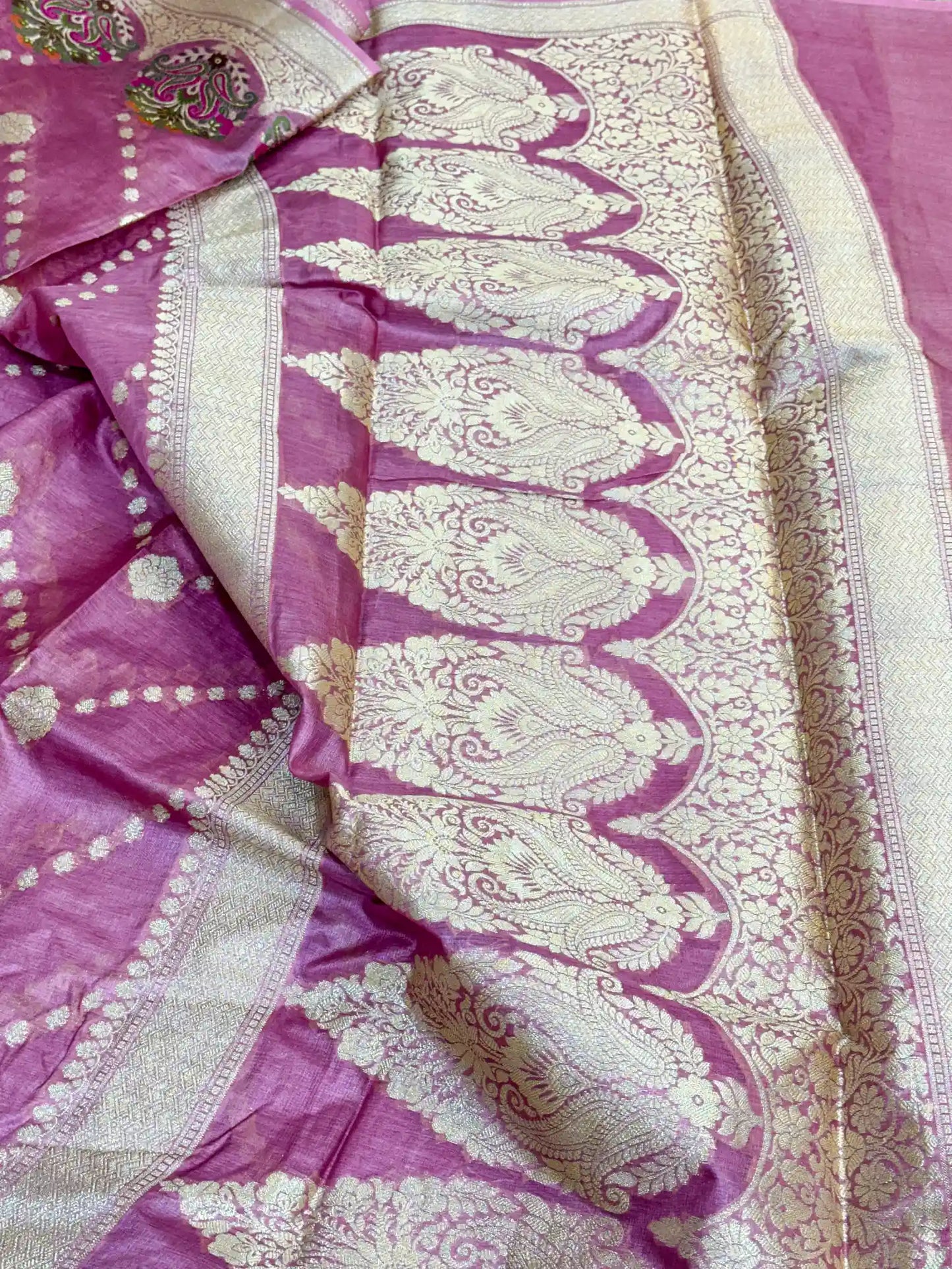 Subtle Pink Pure Tussra Silk Banarasi Saree