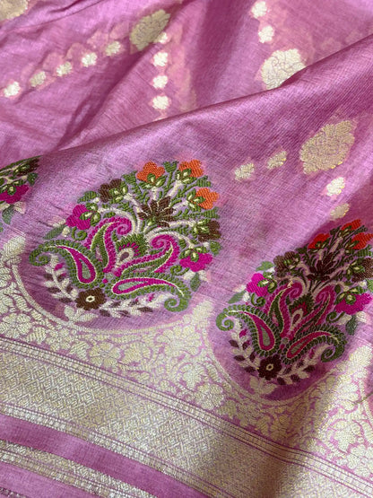 Subtle Pink Pure Tussra Silk Banarasi Saree